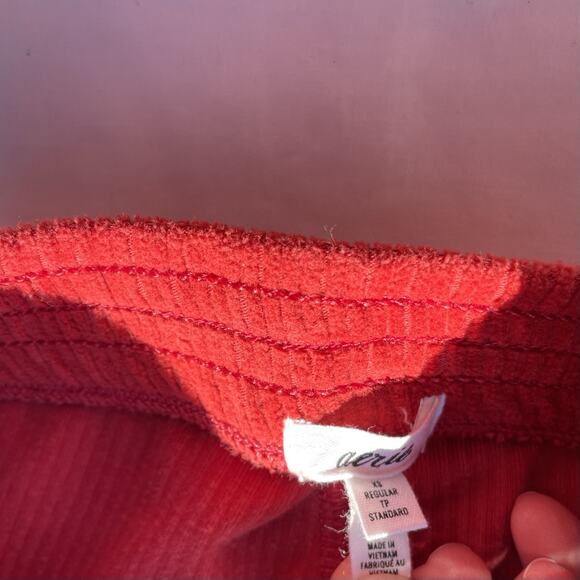 Aerie Groove On Rib Velour Flare Pants Womens XS Red Pull On - Picture 5 of 7